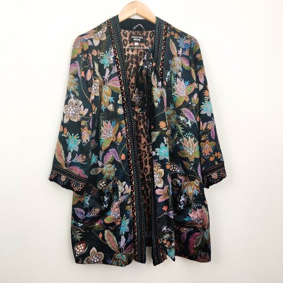 Johnny Was Velvet Mix Smoking Jacket Belted Kimono XS - Picture 4 of 12